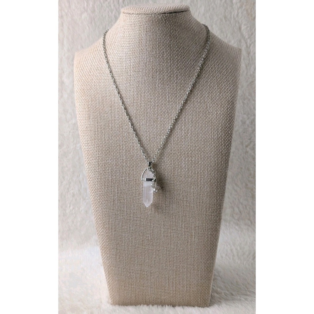 Clear Quartz Point‎ Pendant Necklace Butterfly Charm Silver Tone Adult Jewelry